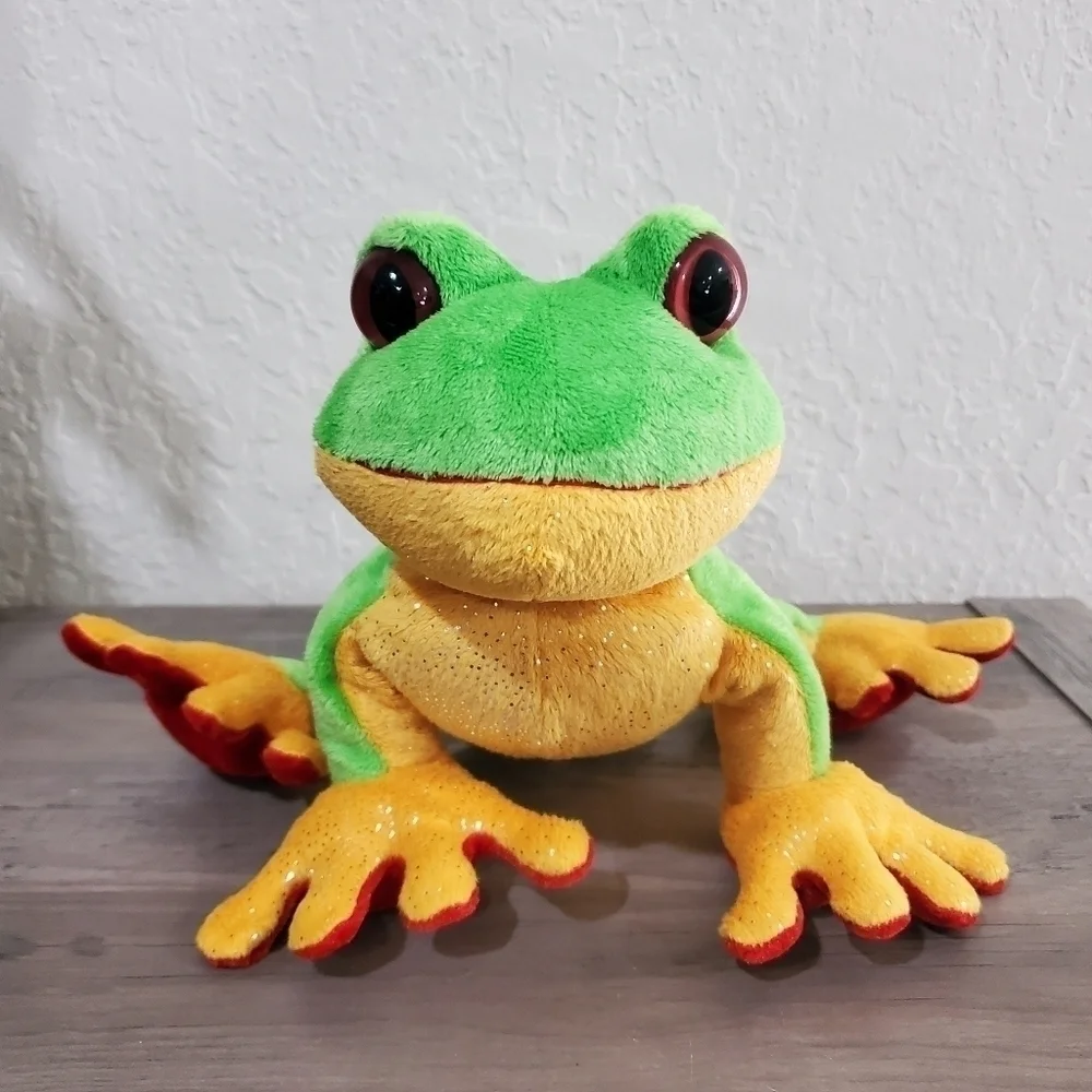 Ganz Webkinz Tree Frog Stuffed Animal Plush Green and Yellow w/Red Eyes 10